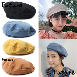 Future หมวกเบเร่ต์ ผ้าฝ้าย สีพื้น สไตล์วินเทจ แฟชั่นเรโทร สําหรับผู้หญิง