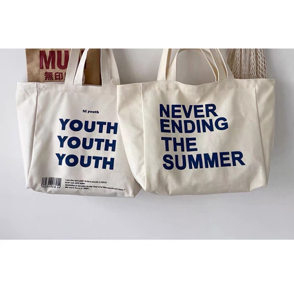 🔥[พร้อมส่งจากไทย] Canvas Bag กระเป๋าสะพายข้าง กระเป๋าผ้าสวยๆ Tote bag