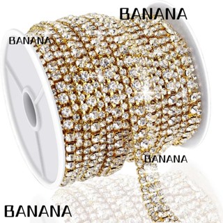 Banana1 สายโซ่คริสตัล พลอยเทียม 3 แถว 3 แถว ฐานสีทอง สําหรับตกแต่งเครื่องประดับ DIY