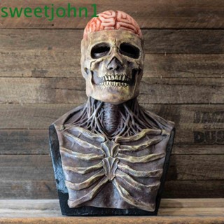 Sweetjohn หน้ากากยาง รูปโครงกระดูก ดอกไม้ 3D น่ากลัว เหมือนจริง สําหรับปาร์ตี้ฮาโลวีน