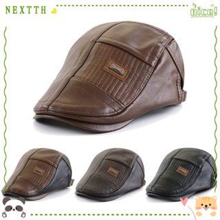 Nextth หมวกเบเร่ต์ลําลอง ผ้ากํามะหยี่ หนัง PU ปรับได้ ให้ความอบอุ่น สําหรับผู้ชาย