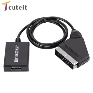 Tcuteit อะแดปเตอร์แปลง HDMI เป็น Scart HD TV DVD 720P 1080P