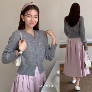 MANSA gray sweater+pleated skirt set เสิ้อเชิ้ตผู้หญิง กระโปรงจีบ เสื้อผ้าแฟชั่นผู้หญิง