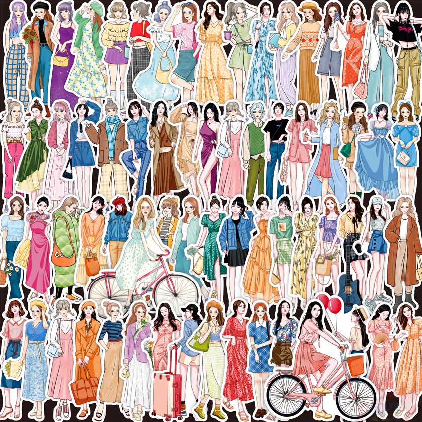64Pcs/Set ❉ Modern Mori Girls Series 01 Stickers ❉ DIY Fashion Funny Decals Doodle Stickers