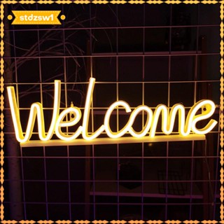 [stdzsw1] ป้ายไฟนีออน Welcome ใช้แบตเตอรี่ สําหรับตกแต่งหน้าต่างห้องเกม