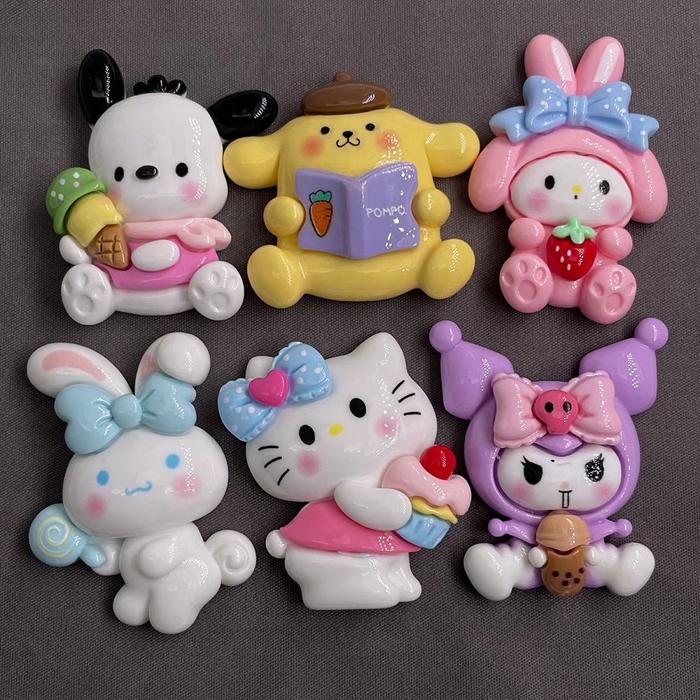 [15 #] Jibbitz Crocs กิ๊บติดผมเรซิ่น ลายการ์ตูน Sanrio 6 แบบ ขนาดใหญ่ แฮนด์เมด diy อุปกรณ์เสริม สําหรับรองเท้า FN