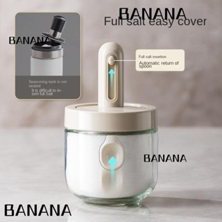 Banana1 ขวดโหลแก้วใส่เครื่องเทศ เกลือ กาแฟ ชา เครื่องเทศ แบบพกพา ความจุขนาดใหญ่ พร้อมช้อน และฝาปิด 2 ชิ้น