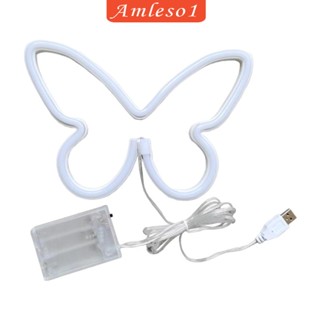 [Amleso1] โคมไฟนีออน รูปผีเสื้อ ใช้แบตเตอรี่ ชาร์จ USB สําหรับติดตกแต่งผนังบ้าน ปาร์ตี้