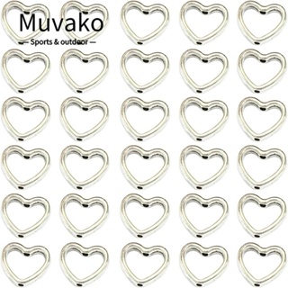 Muvako 100 ชิ้น กลวง โลหะผสม หัวใจ สีเงิน สร้อยคอ ลูกปัด กรอบ วันวาเลนไทน์