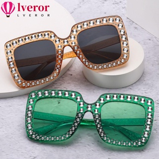 Lveror แว่นตากันแดด UV400 กรอบคริสตัล ทรงสี่เหลี่ยม ขนาดใหญ่ ป้องกันรังสียูวี สไตล์เรโทร สําหรับผู้หญิง