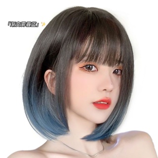 Hot Sale# wig womens short hair natural full head set wig cover womens simulated human hair Lisa same gradient mid-length hair 8cc