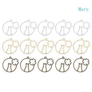 Mary จี้กรอบเปิด ทรงกลม รูปแมวกลวง เครื่องประดับ DIY 5 ชิ้น