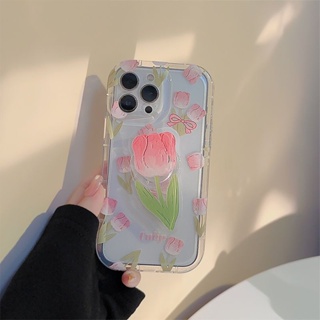 Yiki|เคสโทรศัพท์มือถือ TPU แบบนิ่ม ลายดอกไม้สีชมพู และดอกทิวลิป สําหรับ OPPO Reno 8T 5G 8 7 6 Lite 6 Pro 6 5F 5 4F 4 Lite 4 Pro 4