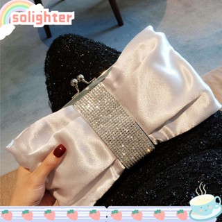 SOLIGHTER กระเป๋าถือ กระเป๋าคลัทช์ ประดับโบว์ พลอยเทียม สีทอง สําหรับงานแต่งงาน