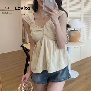 Lovito เสื้อเบลาส์ลําลอง สําหรับผู้หญิง LNE24037 (สีกากี/ขาว)