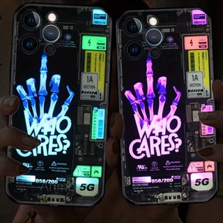 เคสโทรศัพท์มือถือแบบแก้ว เรืองแสง LED แฟชั่น สําหรับ iPhone 15 14 13 12 Mini 11 Pro X XS Max XR SE 2020 2022 6 6S 7 8 Plus