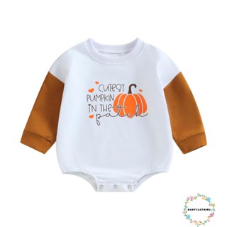 Babyclothes- ชุดบอดี้สูท รอมเปอร์ แขนยาว คอกลม พิมพ์ลายฟักทอง ตัวอักษร สําหรับเด็กทารกแรกเกิด