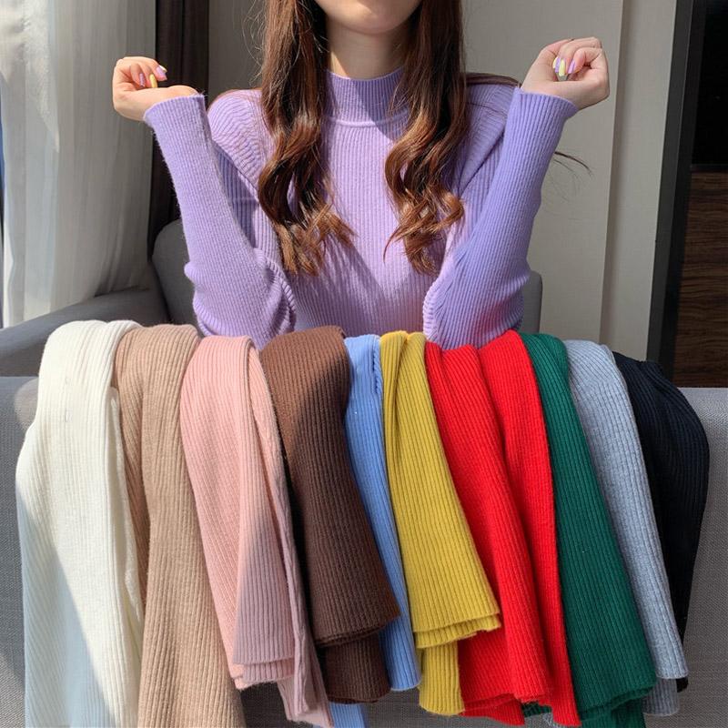 KOKO 901 *พร้อมส่ง*น่ารักเสื้อไหมพรมแขนยาว เสื้อยืดแฟชั่นรัดรูป ทรงเข้ารูป สไตล์เกาหลี สีทึบ