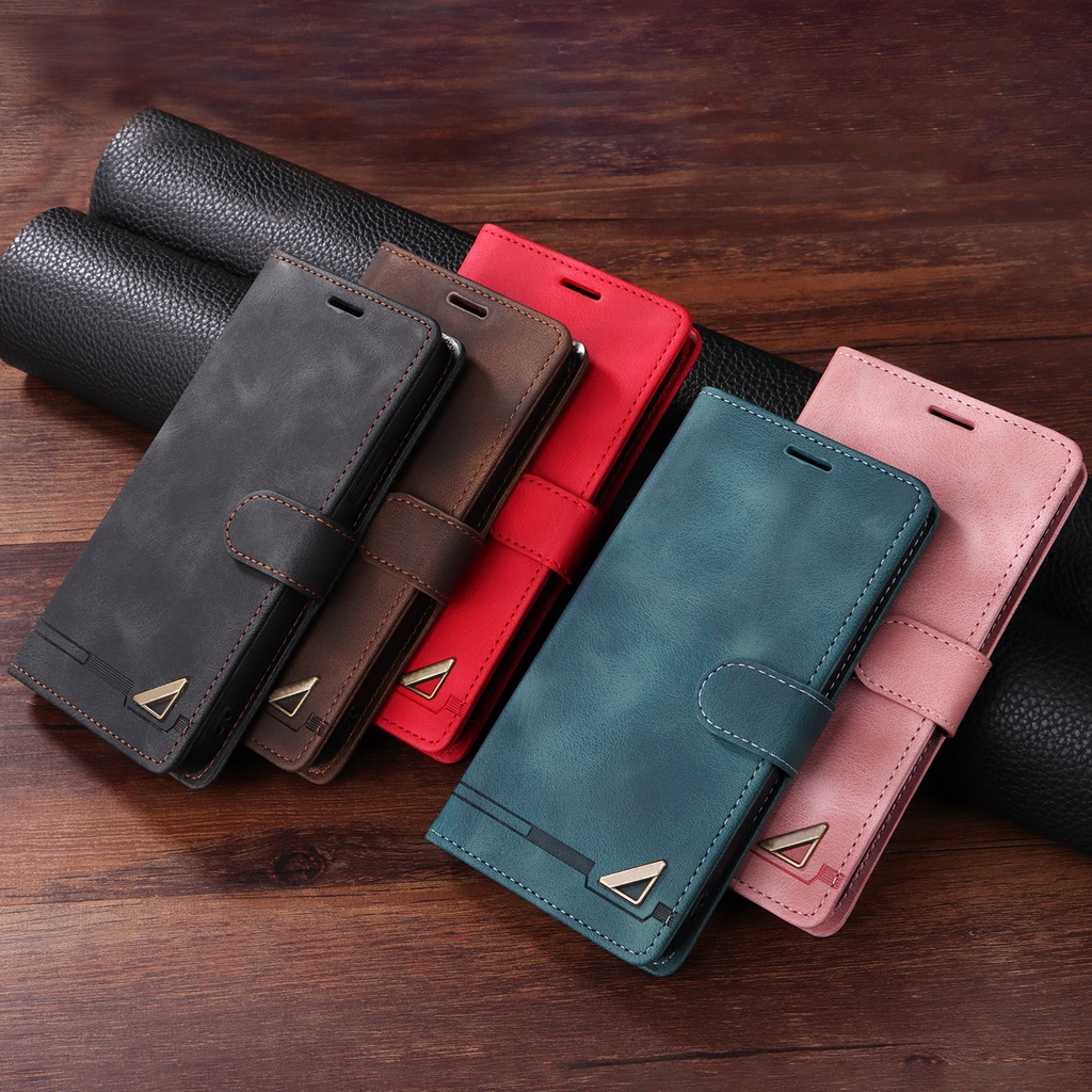 เคส Case for Samsung Galaxy S8 S9 S10 Plus S10e S20 S21 FE 5G S8+ S9+ S10+ S20+ S21+ ซัมซุง Note 20 Ultra 10+ 9  เคสฝาพับ เคสหนัง โทรศัพท์หนัง PU TPU นิ่ม ฝาพับ ลายโลโก้โลหะ พร้อมช่องใส่บัตร และขาตั้ง สําหรับ Leather Flip Cover Magnetic Wallet ซองมือถือ