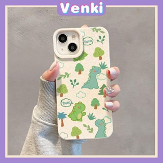 VENKI - เข้ากันได้สำหรับ เคสไอโฟน เคสไอโฟน11 เคส iphone 11 กรณีเป็นมิตรกับสิ่งแวดล้อมย่อยสลายได้สีขาวกรณีกันกระแทกน่ารักไดโนเสาร์สีเขียวป่าเข้ากันได้กับ iPhone 14 PRO MAX 13 PRO MAX 12 11Pro MAX XR XS 7 8 PLUS