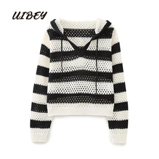  Uibey เสื้อคอลเล็ต ผ้าถัก ลายทาง 3490