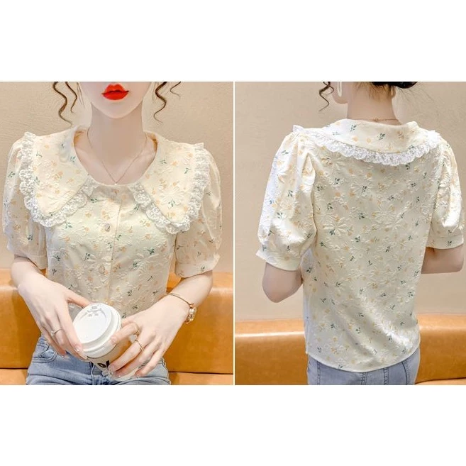 เสื้อคอตุ๊กตาแขนพองลายดอกไม้ Y0250 - รูปที่ 1
