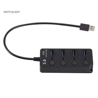 Instylelady 4 พอร์ต USB 30 ฮับ 5Gbps ความเร็วสูง เปิด / ปิดสวิทช์ AC อะแดปเตอร์ไฟ สําหรับ PC