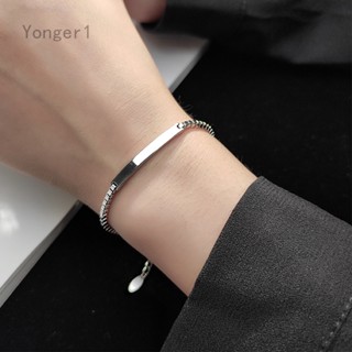 Yonger สร้อยข้อมือ ทรงสี่เหลี่ยม เรขาคณิต สีเงิน ปรับขนาดได้ กล่องโซ่ เครื่องประดับ กําไลข้อมือ