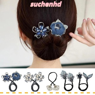 Suchenhd เครื่องทําขนมปัง หางปลาวาฬ กิ๊บติดผม พลอยเทียม ดอกไม้ เครื่องมือจัดแต่งทรงผม มัดผม มัดผม เด็กผู้หญิง