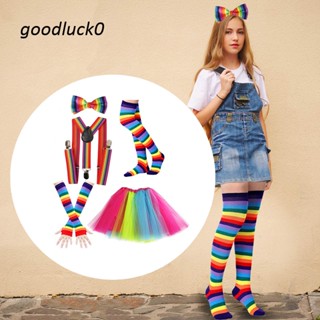 Gl ถุงมือถัก สีรุ้ง สําหรับเต้นรํา ธีมนีออน