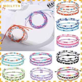 Moilyth สร้อยข้อมือลูกปัด หลายสี 3 ชิ้น / เซต ยอดนิยม ผู้หญิง จี้ ออกแบบ หลายชั้น