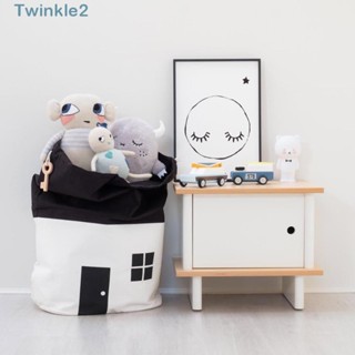 Twinkle กระเป๋าผ้าแคนวาส รูปบ้าน สีดํา และสีขาว น้ําหนักเบา ทําความสะอาดง่าย แบบพกพา ทนทาน สําหรับเก็บเสื้อผ้า และของเล่น