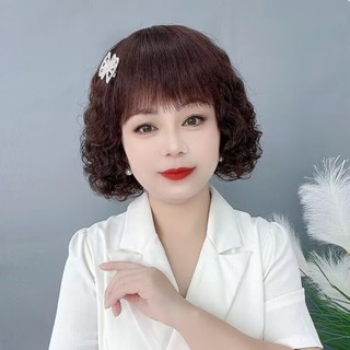 วิกผมสั้น หยิกยาวปานกลาง เหมือนจริง แฟชั่นสําหรับผู้สูงอายุ