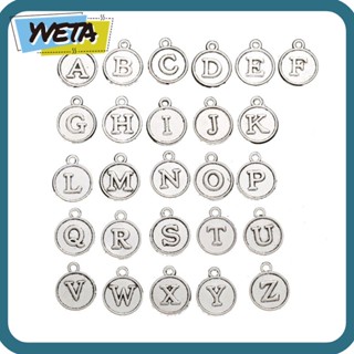 Yveta จี้ตัวอักษร A-Z ทรงกลม สีเงิน สไตล์โบราณ สําหรับสร้อยคอ 130 ชิ้น