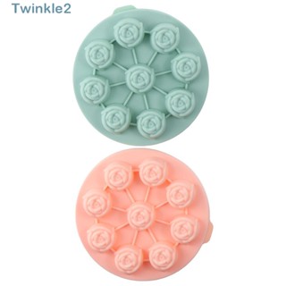 Twinkle ถาดแม่พิมพ์ซิลิโคน รูปดอกกุหลาบ สีชมพู สีเขียว 1.4 นิ้ว 9 ช่อง ทําความสะอาดง่าย สําหรับทําน้ําแข็ง แช่แข็ง 2 ชิ้น