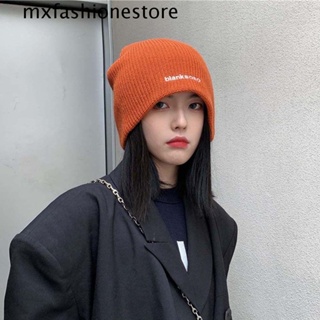 Mxfashione หมวกบีนนี่ถัก ลายทาง ตัวอักษรน่ารัก เข้ากับทุกการแต่งกาย แฟชั่นฤดูใบไม้ร่วง ฤดูหนาว สําหรับผู้หญิง