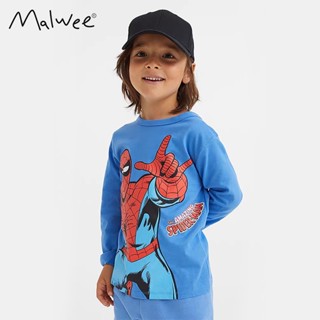 พร้อมส่ง เสื้อยืดลําลอง แขนยาว พิมพ์ลาย malwee สไตล์ยุโรป อเมริกัน สําหรับเด็กผู้ชาย