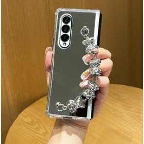 เคสโทรศัพท์มือถือ PC+PTU กันกระแทกสี่มุม ลายหมี พร้อมกระจก หรูหรา DIY สําหรับ Samsung Galaxy Z Fold 3 4 5 5G Z Fold5