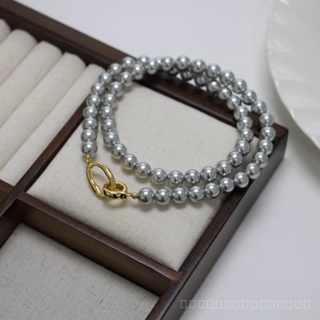 0916SPSDY Double Ring Buckle Genuine Shijia Cool and Really Hemp Pearl Necklace Strong Light Perfect Circle Long Necklace High-Grade Summer UBER