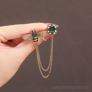 0919SDY Bee Tassel Brooch Retro Personality Chain Emerald Brooch/Collar Pin Suit Coat Pin Accessories GGE4