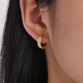 Vnox ต่างหูห่วง ชุบทอง 18K ประดับเพทาย สีขาว สําหรับผู้หญิง