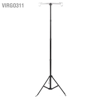 Virgo311 แคมป์ปิ้ง ขาตั้งโคมไฟอลูมิเนียมแบบพกพาพร้อมตะปูคู่ เบ็ด ที่ใส่โคมไฟสำหรับกลางแจ้ง