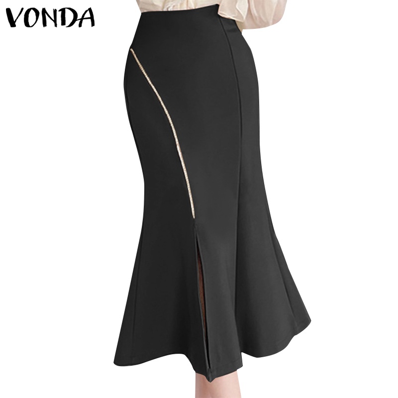 Vonda กระโปรงทรงหางปลา สีพื้น สไตล์เกาหลี สําหรับผู้หญิง