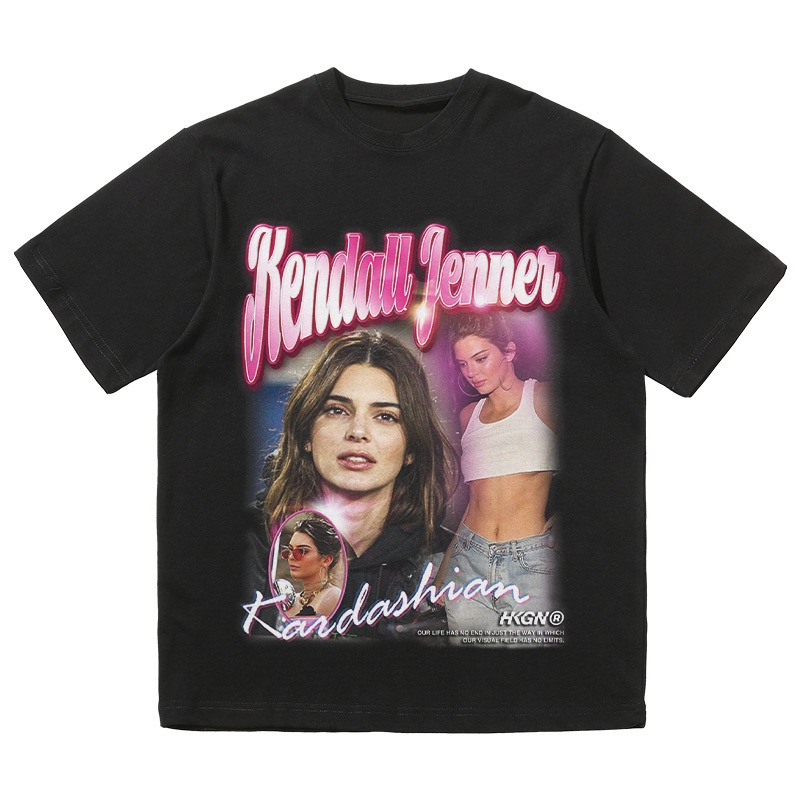 คลาสสิก เสื้อยืดคอกลม แขนสั้น พิมพ์ลาย Kendall Jenner แฟชั่นฤดูร้อน สําหรับผู้ชาย และผู้หญิง