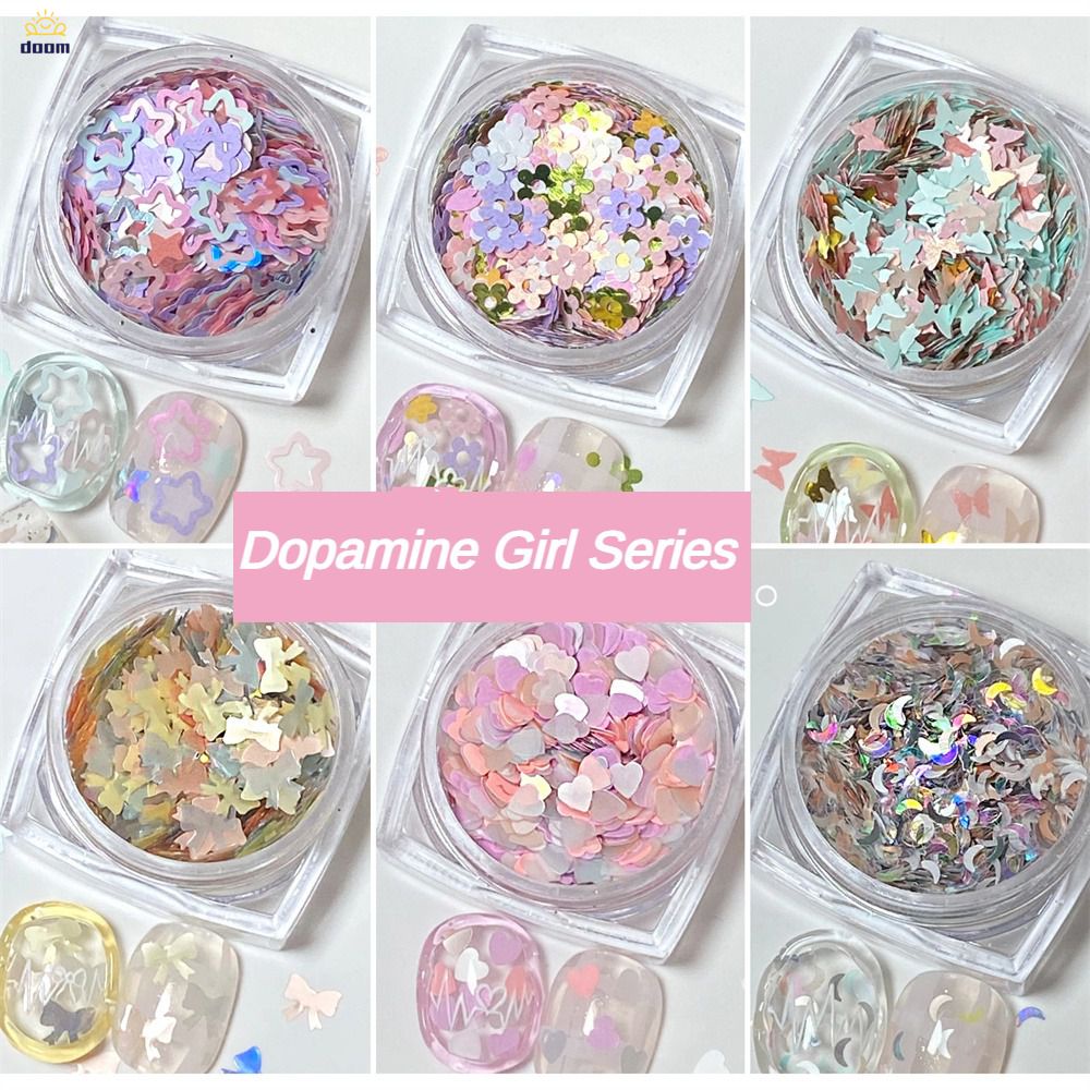อุปกรณ์ตกแต่งเล็บ โดปามีนเลื่อมดาวห้าแฉก ดอกไม้ หัวใจสีชมพู กลีบดอกโบว์เล็บ Patch สําหรับตกแต่งเล็บ 【doom】