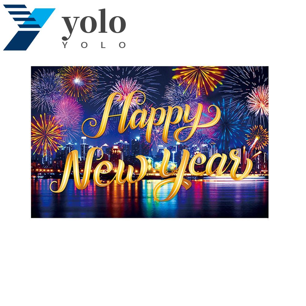 Yolo แบนเนอร์ ลาย Happy New Year ปีใหม่ 2024 ขนาด 180x115 ซม. สีดําทอง สําหรับถ่ายภาพ 2024