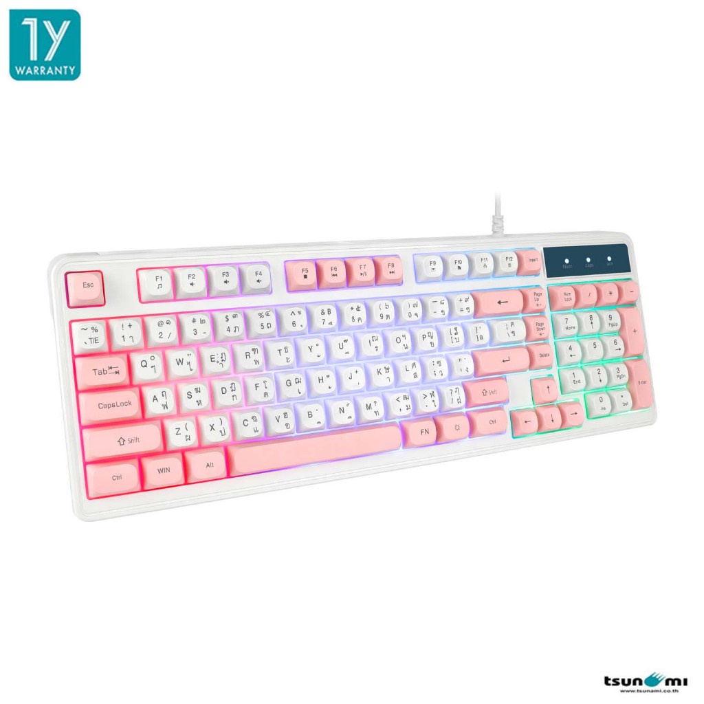 คีย์บอร์ดเกมมิ่ง GK-13 WPB 98Key KeyCap Multi-Swap Rubber Dome Keyboard รับประกันสินค้า 1 ปี