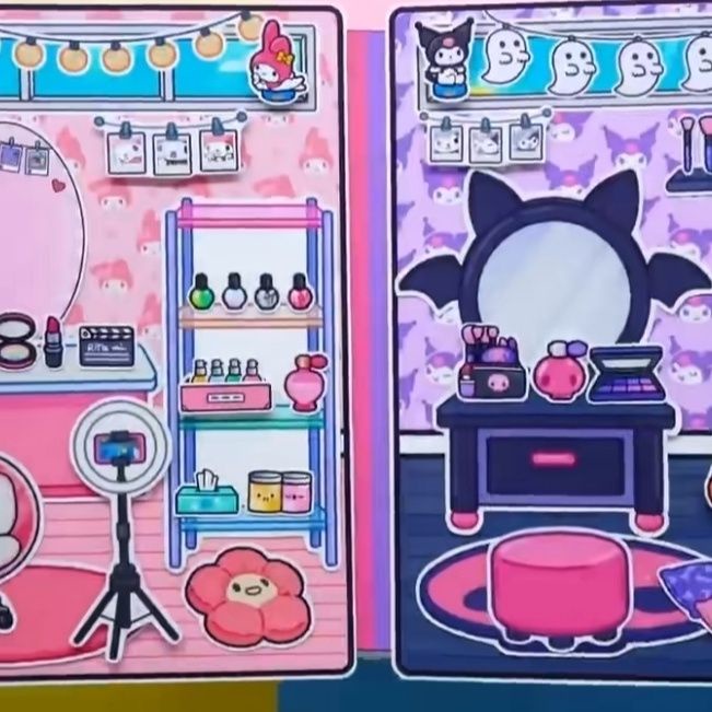 บ้านตุ๊กตากระดาษ] Sanrio Melody and Kuromi House/Girlfriends Cabin Quiet Book ของเล่นเพื่อการศึกษา สําหรับตกแต่งบ้านตุ๊กตา หนังสือแฮนด์เมด  หนังสือ diy ของเล่นถูกๆ  กระดาษแฮนด์เมด คุโรมิ ชินจัง  หนังสือเงียบ คุโรมิ ตุ๊กตากระดาษ ตุ๊กตากระดาษ diy สติ๊กเกอร์ - รูปที่ 3