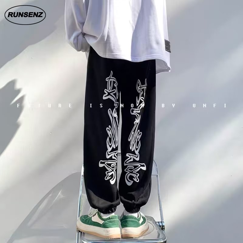 M-8XL สไตล์อเมริกัน Street สไตล์ขนาดใหญ่กางเกง Drawstring ผู้ชายเอวยางยืด Drawstring Laced-Up คอกางเ