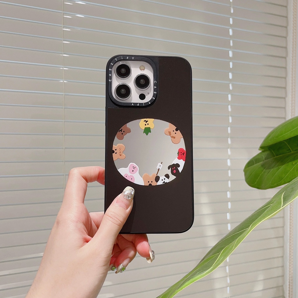 Casetify Happy Campers หมีน่ารัก Silvery กระจกเคสโทรศัพท์สําหรับ IPhone 13 14 15 16 Pro Max X XS Max XR 13 Mini 14 Plus 11 12 Pro Max นุ่มป้องกันกรณีหรูหราตลกฝาครอบ